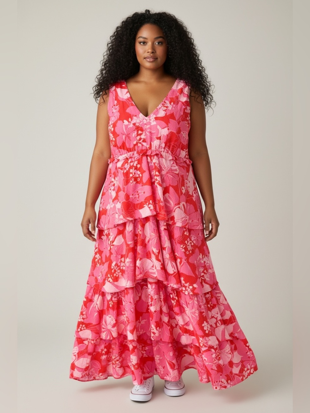 Chelsea28 Pink and Red Floral Tiered Maxi Dress